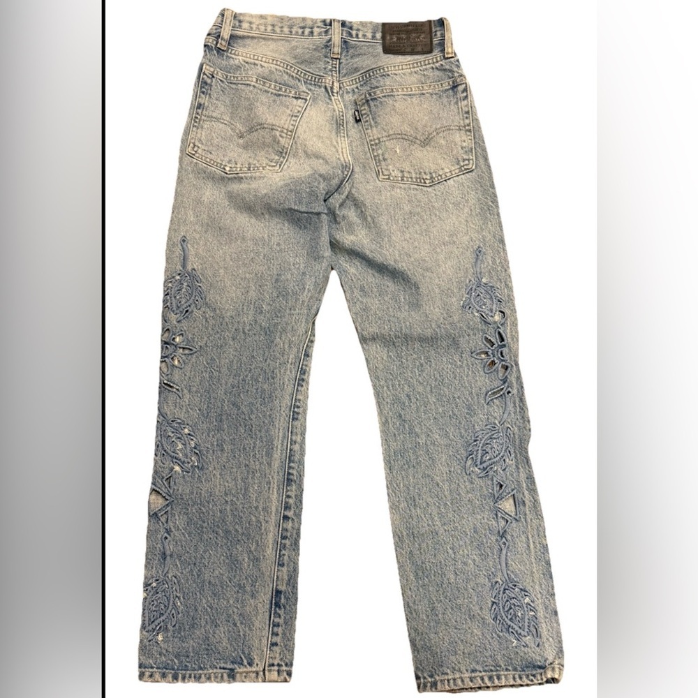 Levi’s 501 Crop Straight Leg Selvedge Denim Jeans Y2K W25 Blue - Picture 4 of 13